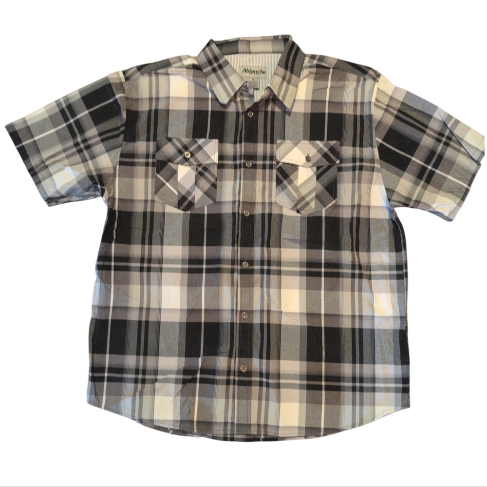 ABLANCHE Black White Grey Plaid Button Down Shirt